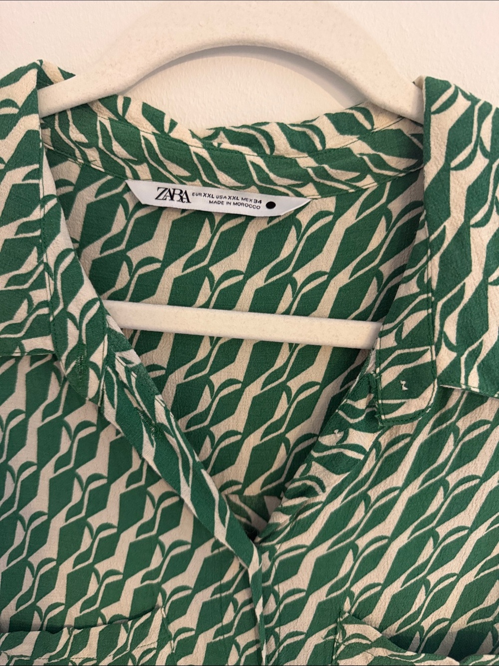 Zara Green White Geometric Print Midi Shirt Dress Collared Button Front Size XXL - Picture 2 of 8